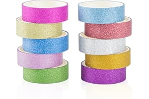CGLRybO 10 Rollen Glitzer Washi Tape Set, Farbmaskierungsband Einfarbig Papierbänder für Weihnachten DIY Dekor Bullet Journals, Scrapbooking & Bastelbedarf