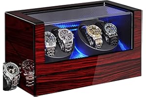 ANWBROAD Watch Winder, Scatola Caricaorologi Automatica con Luce LED, Rotazione Automatica Dell'orologio, 4 Rotatori per Orologi e Motore Super Silenzioso, JWW011Y