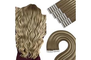 YoungSee Tape in Hair Extensions Brown Ombre Hair Extensions Tape Light Brown Ombre Blonde Invisible Tape in Hair Extensions Human Hair 16In Balayage Natural Tape ins Human Hair Extensions 20pcs 50g