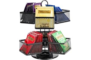 Puricon Organizador de Té, Estante Giratorio 6 Compartimentos para Almacenar Bolsitas de Té e Infusiones de Acero -Negro