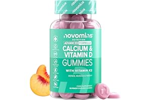 Calcio con Vitamina D3 y K2-60 Gominolas - Sin Gluten - 400 mg de Calcio, 600 UI de Vitamina D y 200 µg de Vitamina K2 por Ración - para Huesos, Dientes y Músculos - 1 Mes - Novomins