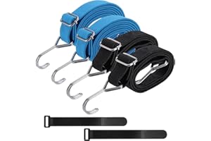 Hejo Spanngummi mit Haken, 4er Set Expander,1m & 2m Verstellbarer Gepäckspanner, Extra Starke Spanngurte mit Haken für Transport, Camping, Ladungssicherung, Blau & Schwarz