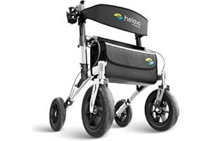 Helavo deambulatore da esterno con ruota gomma piena antiforatura - Girello per anziani pieghevole in alluminio con sedile - Massima mobilità e comfort all'aperto