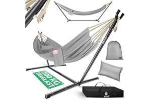 ‎KESSER KESSER® Hängematte Lake mit Gestell, Doppel für 2 Personen, 200kg Belastbarkeit, Indoor & Outdoor, XXL Hängesessel, Garten, Pool, Balkon, Terrasse, Inkl. Kissen, Beutel & Tasche, Grau