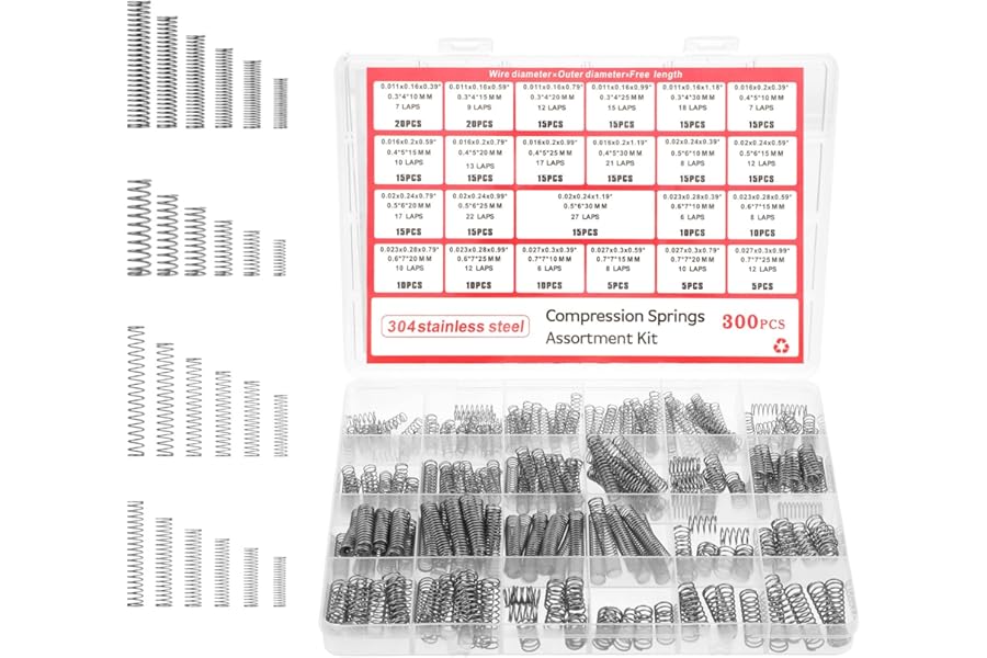 Compression Springs Assortment Kit, 300PCS 304 Stainless Steel Small Spring Set for DIY Repair Project 23 Different Sizes Mechanical Metal Mini Spring For DIY, Home, Automotive Repairs