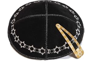 JL KIPPHA'S 16 cm cuero judío negro Kipa Kippah Yarmulke Synagogue Star Of David Design