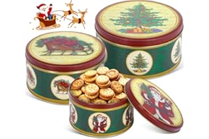 MZJAUVF Caja Galletas Navidad, 3PCS Cajas para Galletas con Tapa, Multifuncional Caja Metal Navidad, Latas para Galletas, Cajas Metalicas Vintage, Latas de Galletas de Navidad para Chocolate, Dulces