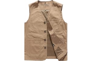 Oralidera Chaleco de Senderismo Safari para Hombre Chaleco Exterior de Algodón Chalecos con Multibolsillos de Trabajo Camping Senderismo Chaleco Verano con Botón