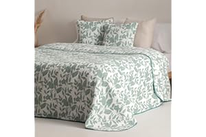 GAMUSI Narzuta na łóżko 80/90 cm lekka przejściowa wiosna lato Salvi żakardowe bawełniane oddychające, 180 x 270 cm, kolor zielony