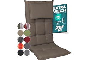 gardisun Gartenstuhlauflagen Hochlehner mit Kopfteil I Extra Dicke Sitzauflagen I Made in Europe I Ideale Polsterauflagen für Hochlehner I Auflagen mit extra hoher Lichtechtheit I 2er Set I Taupe
