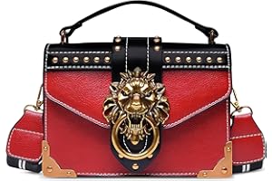 DEEVORCA Retro Bolso De Hombro Mujer Bolsa De Mensajero Moda Cuero PU Bolsos De Mano Viajar Fecha Trabajar Fiesta Bandolera Multifuncional Crossbody Bag Decoración Cabeza León Metal Rojo