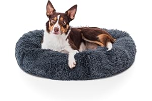 Woof & Whiskers Donut Dog Bed Dark Grey Medium 70cm – Calming Round Plush Pet Bed for Dogs & Cats | Anti-Anxiety Cuddler Bed, Non-Slip Base, Soft, Machine Washable (Dark Grey, 70cm)