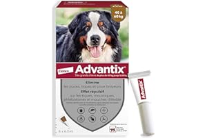 Advantix Très Grand Chien entre 40 et 60 kg – Pipettes pour chien contre 6 parasites – Traitement et protection pour votre animal pendant 4 semaines – 6 x 6,0 ml