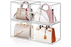 Giyiprpi Confezione da 4 organizer per borse, organizer per armadio, in acrilico trasparente, per borsa e borsa, impilabile, con porta magnetica, per portafoglio, libri, cosmetici, giocattoli