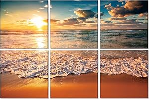 JBER Artystyczne panele akustyczne, 6 sztuk, samoprzylepne, duże obrazy ścienne do dekoracji ścian, panele dźwiękochłonne do studia nagraniowego, salonu i sypialni, 183 x 122 cm (PIANK I PLAŻA)