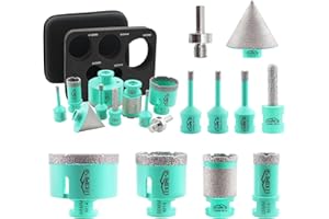 LEKOMESH Punte Diamantate per Piastrelle - 10 pezzi (6/6/8/25/50/68mm+10mm Fresa Diamantata+35mm Fresa Diamantata+50mm Punte per Smusso+Adattatore) Seghe a Tazza per Gres Ceramica