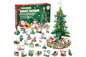 HOBUBU Advent Calendar 2025, 24 Days Countdown Building Blocks Kids Toys, Christmas Tree Building Toys, 24-in-1 Toy Playset Includes Santa Claus Christmas Tree Snowman Reindeer for Boys Girls