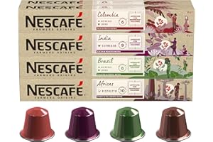‎NESCAFÉ FARMERS ORIGIN NESCAFÉ Farmers Origins Kaffeekapseln Probierset (4 Varianten), 8 x 10 Kaffeekapseln (80 Kapseln) - Kaffeekapseln für Nespresso Maschinen