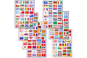 LEKEFETO 7 hojas de banderas de países: juego de 224 banderas de países, pegatinas faciales, resistentes a los rayos UV, resistentes al agua, banderas de países europeos en todo el mundo, para