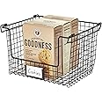 iDesign Wire Storage Basket, Extra Large Metal Basket for Bathroom, Kitchen and Office, Stackable Kitchen Organiser with Handles, Black