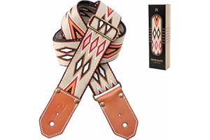 Nefelibata Sangle de guitare tissée cool – Sangles de guitare en coton avec première couche épaisse en cuir de vache tanné végétal pour acoustique, basse, électrique