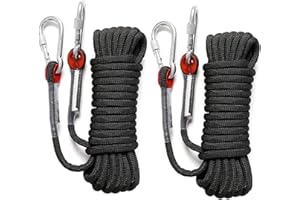 SENENQU Lot de 2 Corde d'escalade 10M, 10mm Corde d'escalade Statique avec Mousquetons, Corde D'évacuation Corde de Sauvetage, Charge Maximale - 12KN/1200KG