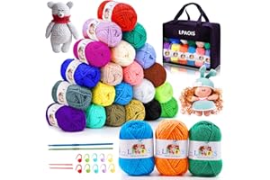 LPAOIS Hilo para Tejer a Crochet, 24 colores, con 2 Ganchos de Ganchillo, Ovillos Acrílicos de Lana para DIY y Tejido a Mano