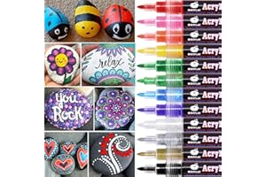 WONSAR Pennarelli acrilici per pittura su pietra, pittura su roccia, vetro, legno, decorazioni in carta, biglietti d'auguri, regali per bambini Bambini (12 Punta fine)