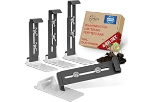 LouMaxx Blumenkastenhalterung Fensterbank ohne Bohren - 4er Set Unsichtbare Fensterbank Blumenkastenhalterung in Anthrazit - Stabil, Höhenverstellbar - inkl. Adaptern und Saatbomben
