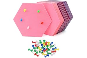 HonGien 21 Stück Filz Pinnwand Sechseckig,Sechseckig Memoboard,Pinnwand Kork mit 30 Stück Mehrfarbigen Pushpins,Korkplatte für Foto Hängen,Heim Büro Klassenzimmer,Rosa und Lila