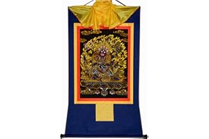 Gandhanra Tibetan Buddhist Thangka Wall Hanging,Dharmapala Mahakala Thangka,Hot Stamped Brocade Buddhist Tapestry for Zen Home Decor, Meditation, Spiritual Relaxation