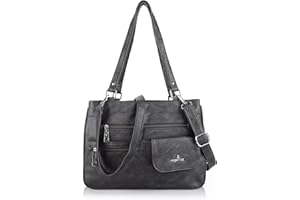 Angel Kiss Große Damen Handtasche PU Leder Schultertasche Umhängetasche Crossbody Reisetasche, Bestes Geschenk für Frauen (Dunkel Grau)