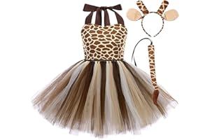 IWEMEK Costume Animale Bambina Ragazza Abito Halloween Mucca/Tigre/Zebra/Leopardo/Giraffa Cosplay Senza Maniche Vestito Tutù + Cerchietto Orecchini + Coda Party Natale Carnevale