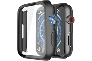 Recata 2 Pièces Noir PC Coque Compatible avec Apple Watch Series 9 (2023) Serie 8 Serie 7 45mm avec Protection ecran en Verre Trempé, HD Clair Ultra Mince Anti-Choc Protection iWatch