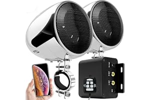 Aileap M150 Sistema de Audio con Amplificador de Motocicleta con AUX, MP3, Radio FM, 4 Pulgadas de Altavoces estéreo Bluetooth Impermeables para Motocicletas ATV UTV RZR (Cromo, Red)