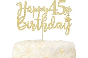 LOVENJOY Decoration Gateau Anniversaire 45 Ans Doré Glitter Cake Topper Happy 45th Birthday Deco Gateau Pour Décoration 45e Fête D'anniversaire