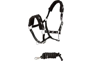 Cwell Equine NEW Horse print fur padded headcollars halter + matching lead Set BLACK FULL/COB/PONY