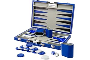 QUEENSELL Sets de Backgammon pour Adultes – Jeu de Plateau en Cuir PU de 15 Pouces – Jeu de Voyage Classique pour 2 Joueurs avec 32 Pièces, Dés et Gobelets