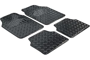 WALSER Dywaniki gumowe, uniwersalne dywaniki samochodowe, kompletny zestaw z blachy ryflowanej, włókno węglowe, możliwość przycięcia, 28023