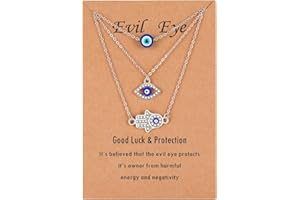 Genkigold Collane Occhio Malvagio e Hamsa Placcate Oro/Platino -Radianti Diamanti di Laboratorio,Pendente Mano Occhio Blu Turco -Regalo di Gioielli di Protezione Fortunato in 3 Pezzi per Donne Ragazze