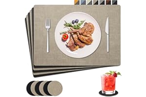 NOSTHEART Tovagliette Americane e Sottobicchieri, Lavabili Tovagliette in Pelle Tovaglietta, Set di Tovagliette in Antiscivolo Impermeabili a Doppia Faccia (Nero Marrone Chiaro, Set di 6)