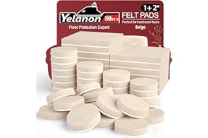 Yelanon Möbelgleiter 80 Stück filzgleiter selbstklebend, Filz für stühle, kratzfester Bodenschutz für Möbelfüße, Chair Leg Floor Protectors,Beige