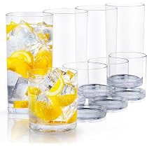 KICHLY Confezione da 8 bicchieri in plastica trasparente di alta qualità, ogni bicchiere da 473,6 ml, riutilizzabili e senza BPA, bicchieri in plastica per acqua, succo e altre bevande