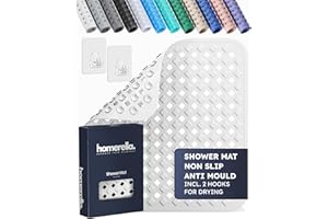 homerella® Shower Mat Non Slip Anti Mould 53 x 53 cm, INCL. Hooks for Drying, Bath Mat Non Slip Anti Mould, Shower Mats for Inside Shower, BPA-Free and Machine Washable for Children and Elderly