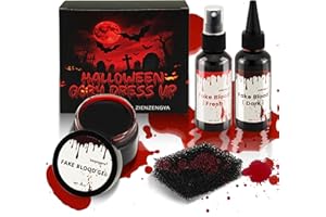 ZIENZENGYA Kunstblut Halloween, 60ml Künstliches Frisches Blut, 60ml dunkelrotes TheaterBlut, 30ml Geronnenes Blutplasma, 1Pcs Schwamm, Fake Blood, Auswaschbar für Halloween Zombie Vampir Wunde