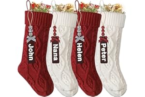 SOMYTING Weihnachtsstrumpf Personalisiert Gestrickte Strümpfe 18” Großer gestrickter Nikolausstrumpf mit Namensschildern Xmas Strümpfe für Party Weihnachten Deko (2 Rot + 2 Weiß)