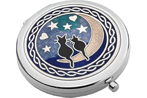 Celtic Lands Compact Mirror with Enamel Cat on Moon Design