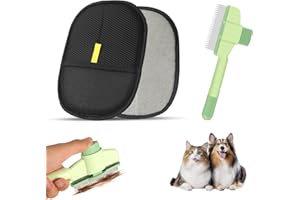 DONGFENGLION Tierhaarentferner Handschuh & Selbstreinigende Fellblitz Bürste Katze, Katzenbürste, 2er Katzenhaarentferner mit Edelstahlkamm zum Entfernen Von Tierhaaren, für Lang- und Kurzhaar Katzen & Hunde