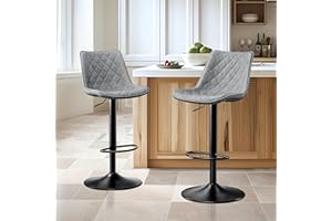 ‎STOOLINK STOOLINK 2er Set Barhocker Höhenverstellbar mit Mikrofaser-Leder, Barstuhl mit Lehne, Tresenhocker Drehbar, Bistrohocker Designer, Barstühle für Küche, Theke, Bar-Grau
