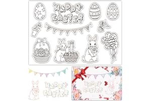 CRASPIRE Uovo di Pasqua Timbri in Gomma Trasparenti Parole di Buona Pasqua Coniglio Cestino di Fiori Stelle Filanti Fungo Vaso di Fiori Timbro Postale Trasparente Sigilli in Silicone Timbro Fai